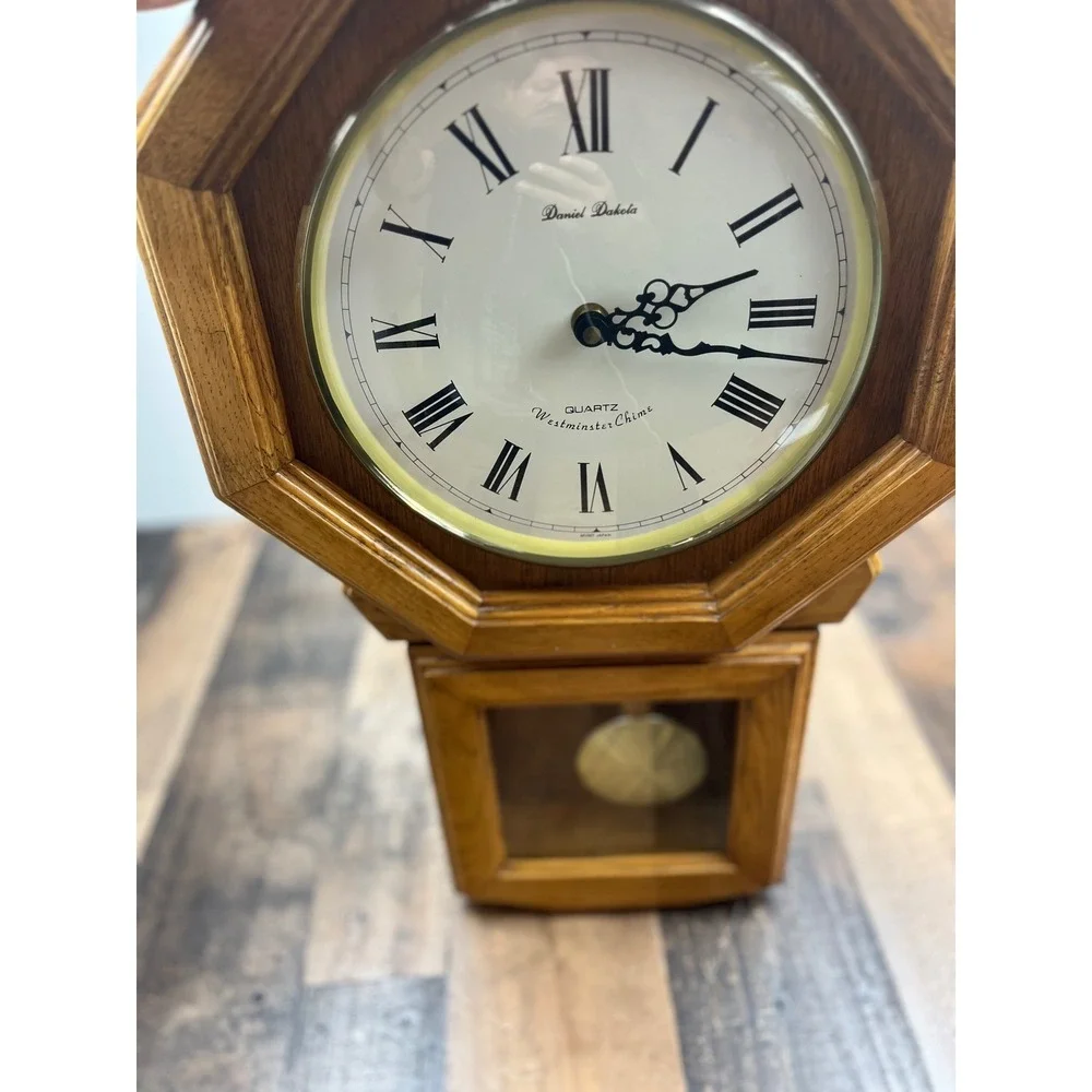 Daniel Dakota Oak Wood Schoolhouse Regulator Wall Clock Westminster Chime Quartz